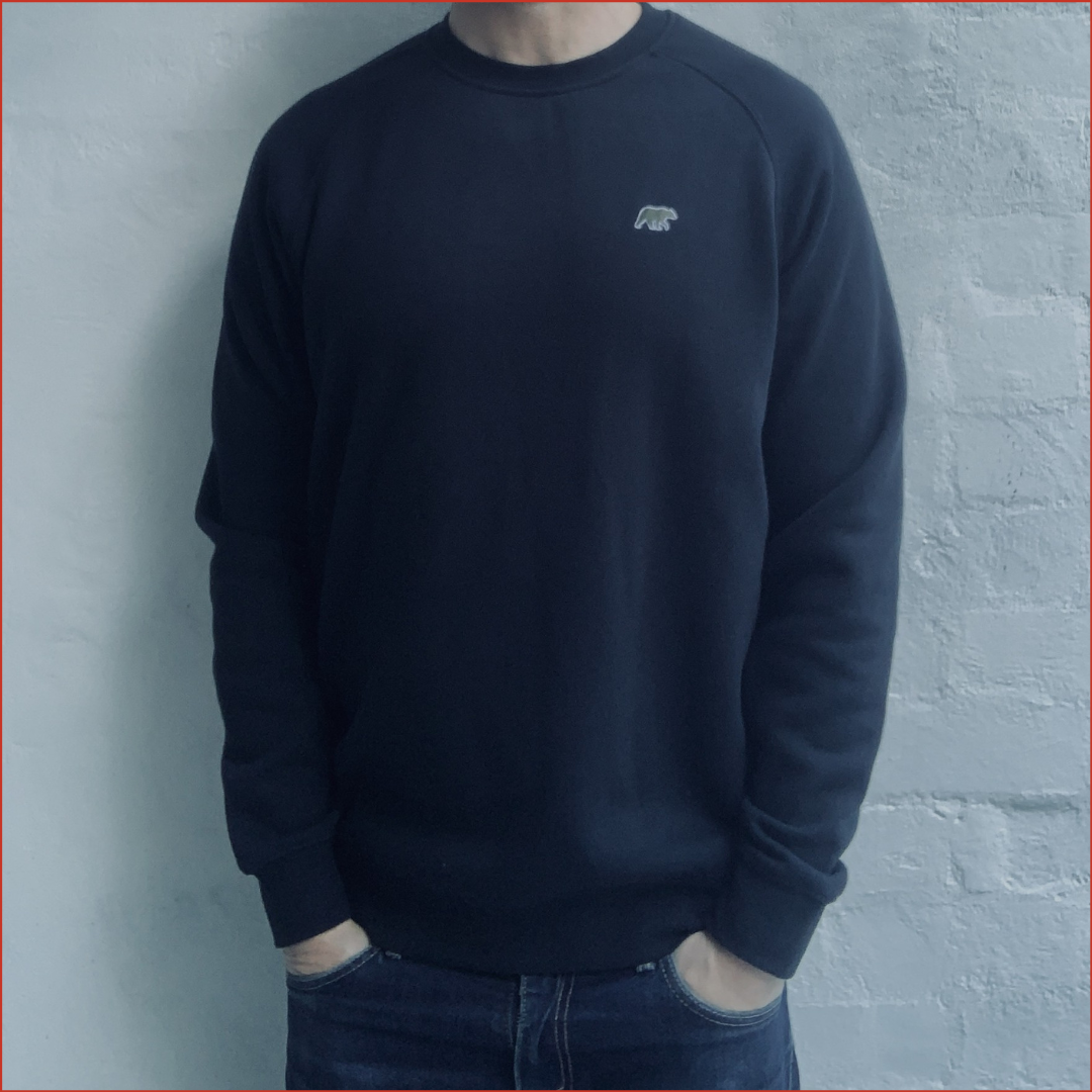 S&H 17. Midweight Soft Cotton Navy Sweatshirt with Olive Detail.