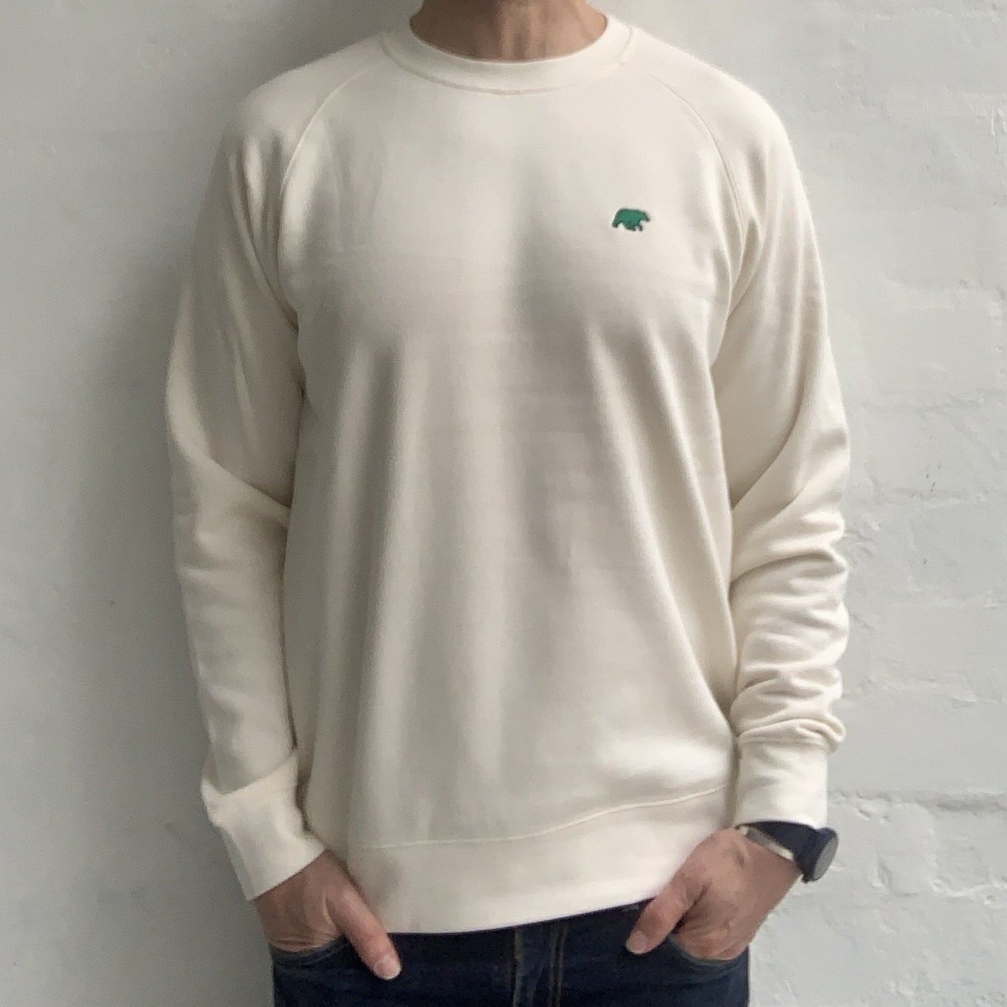 S&H15. Ecru Sweatshirt. Forest Green Detail. Limited Edition.