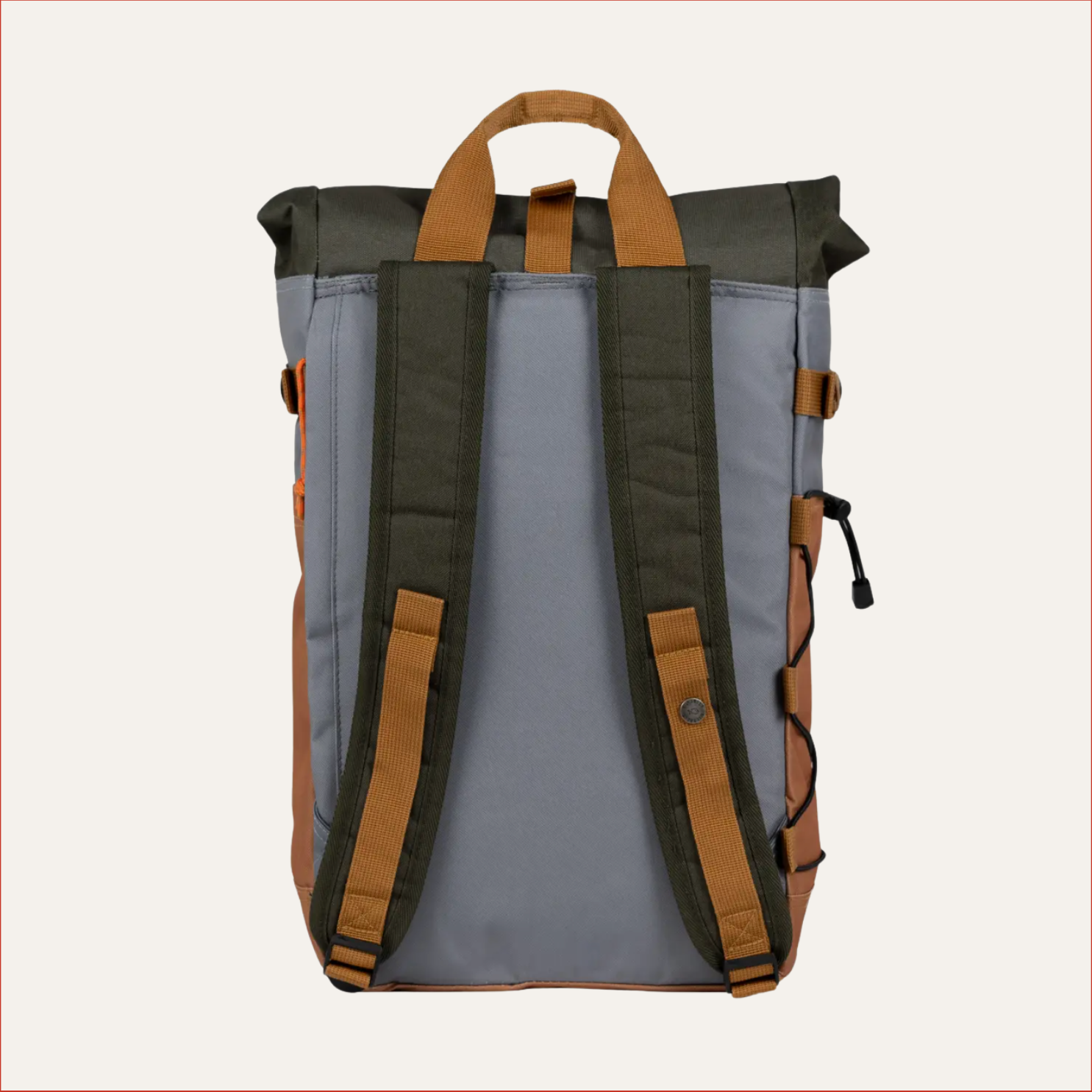 Backpack with brown straps on a light gray background