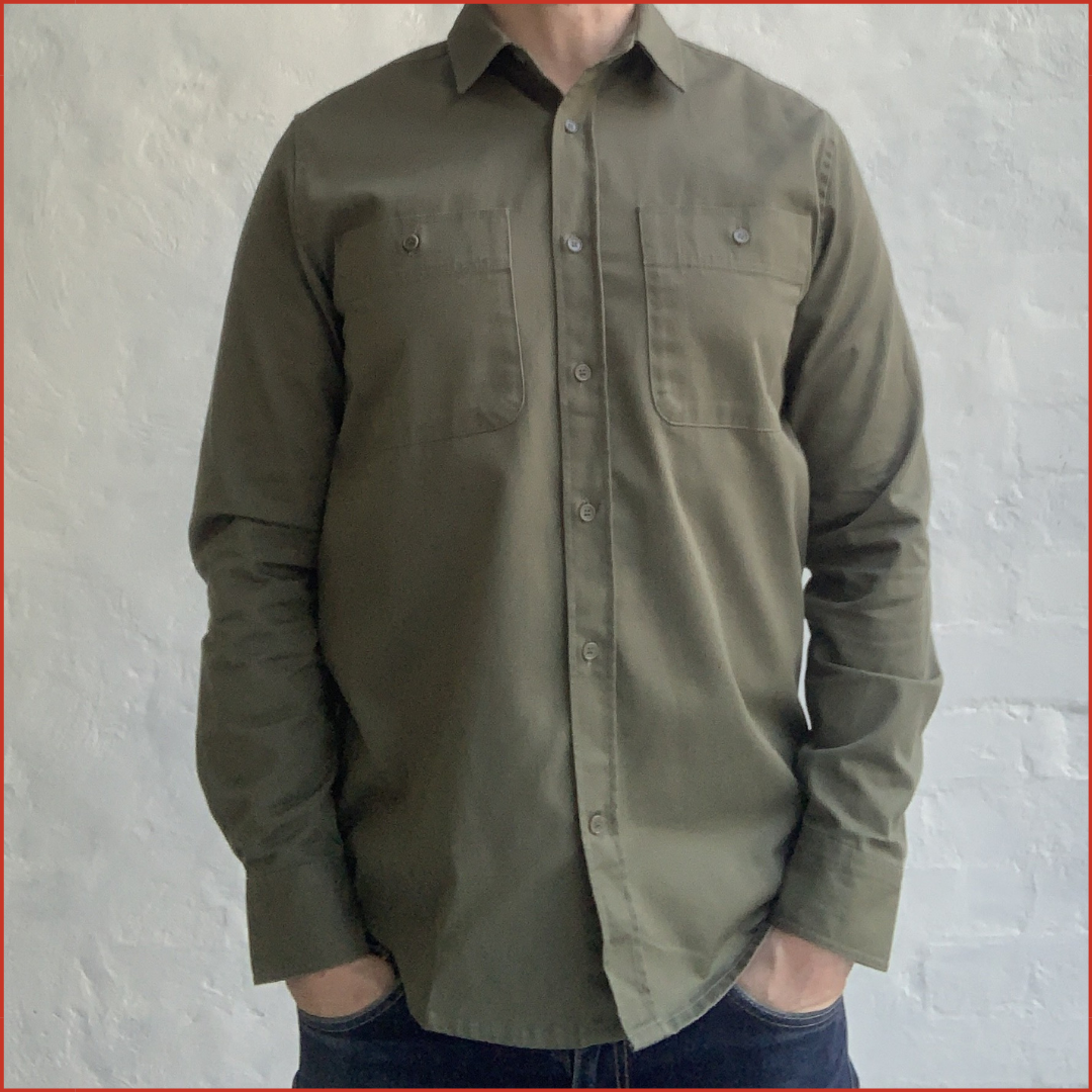 S&H | 008. Khaki Cotton Drill Long Sleeve Shirt. Heavyweight.