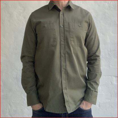 S&H | 008. Khaki Cotton Drill Long Sleeve Shirt. Heavyweight.