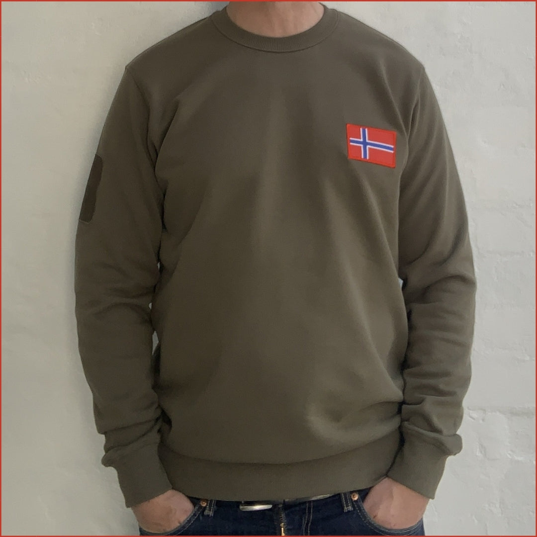 S&H | 016. Dry Olive Crew Sweater. Midweight. Heritage & Sleeve Patch.