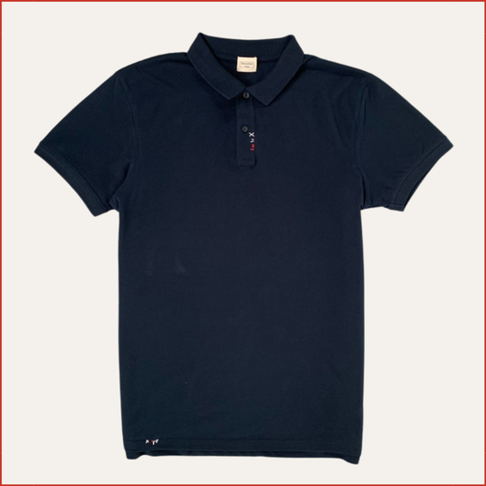 S&H | 007. Cotton Navy Polo with Contrast Hand Stitching.